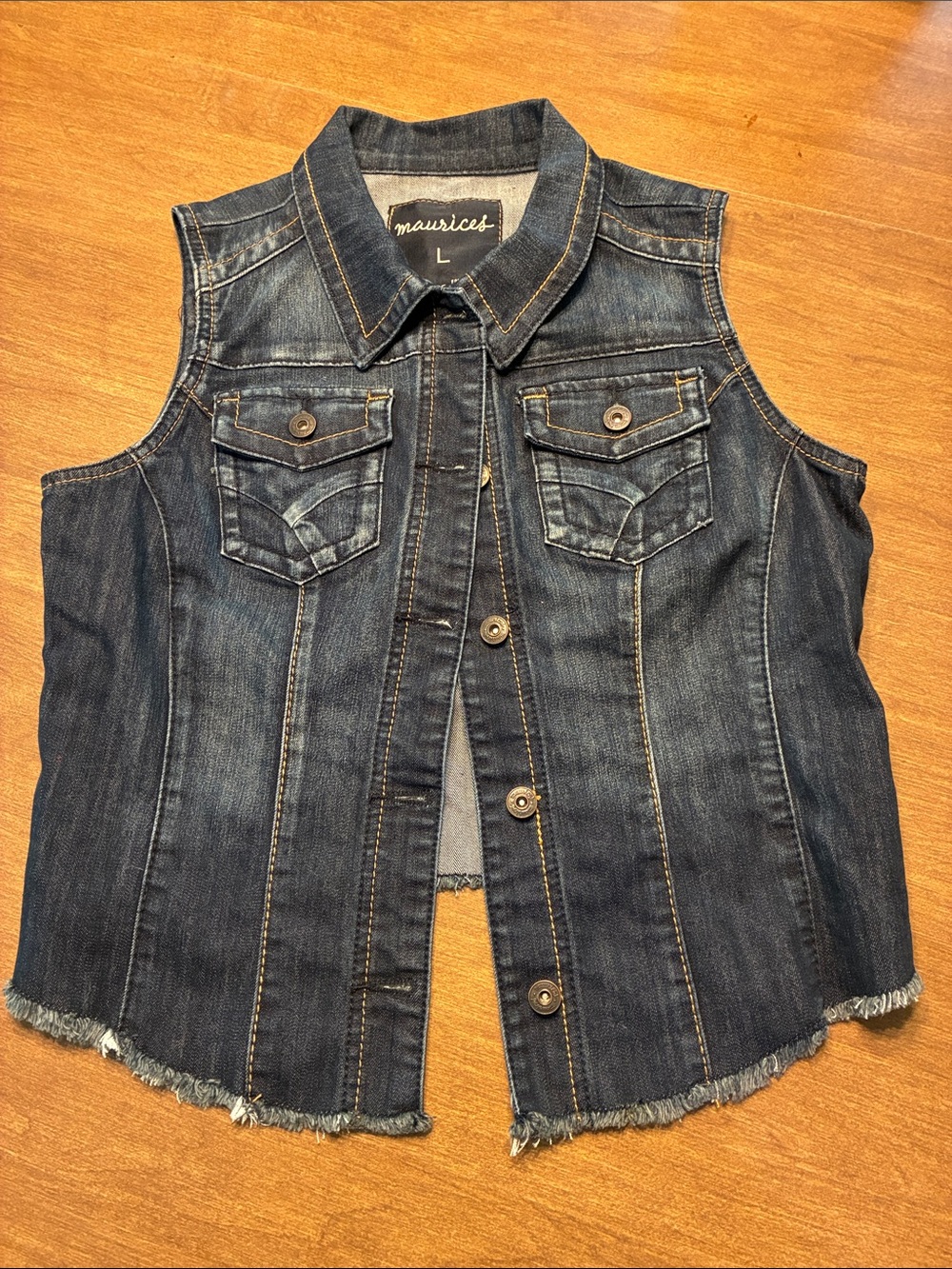Maurices Indigo Denim Sleeveless Button Vest